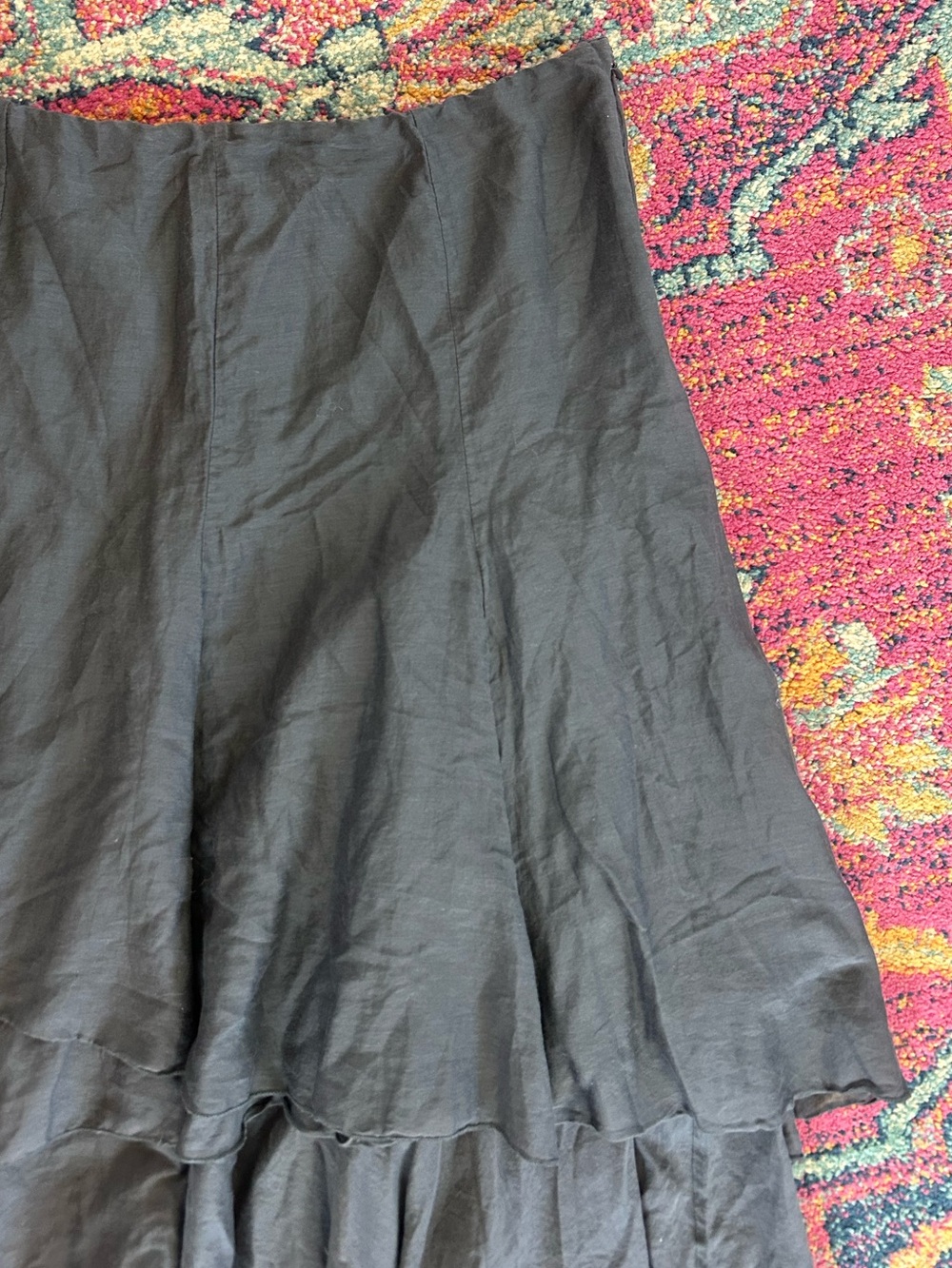 CAbi | Women’s Charcoal Grey Silk Blend Asymmetrical Layered Ruffle Skirt Size 8 - Picture 5 of 14